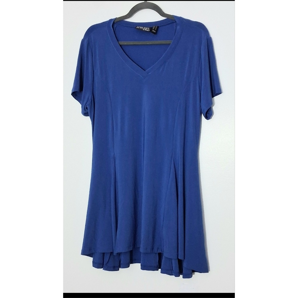 Attitudes by Renee Top Women's Size Large Como Jersey Knit* Godet Blue Preowned